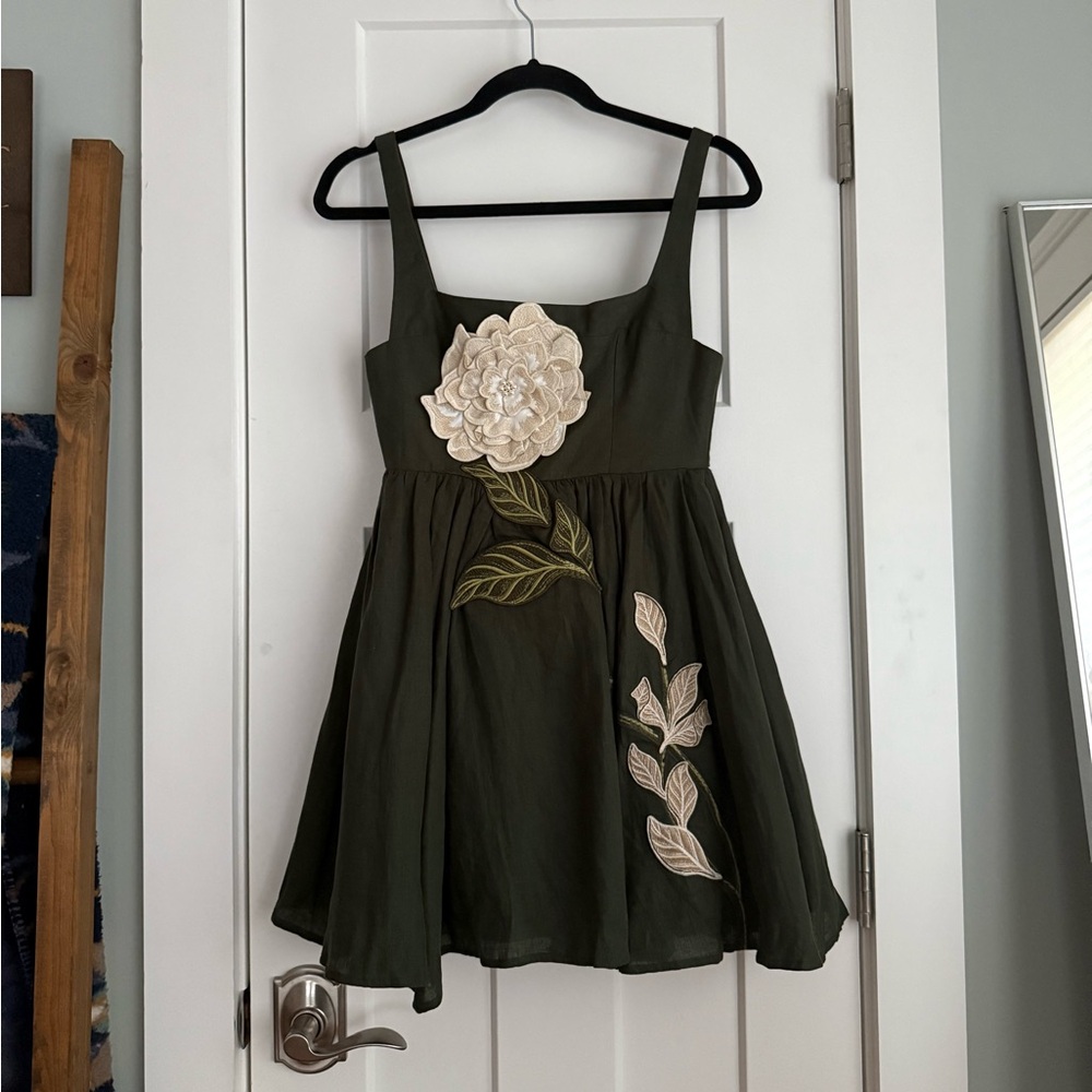 Agua by Agua Bendita Hierbabuena Gardenia Embroidered Mini Dress Forest Green - Picture 3 of 11